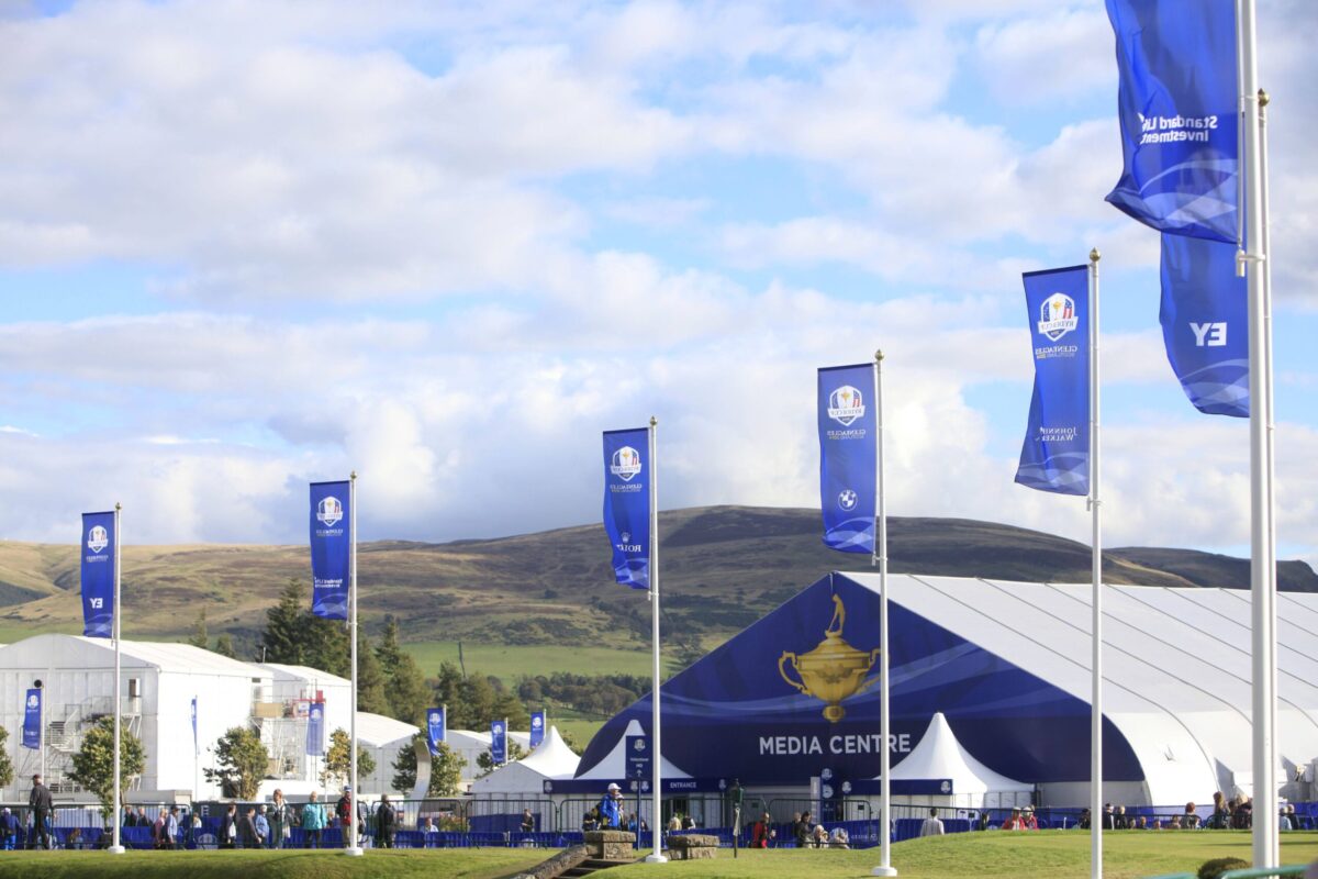 Flags on ground darts at the Ryder Cup golf event